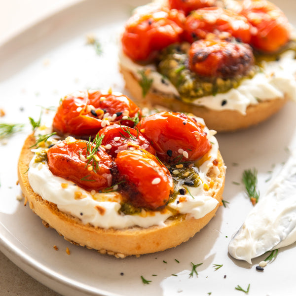 Roasted Garlic Tomatoes & Pesto on Sesame Pagel - Bedrock Bakers