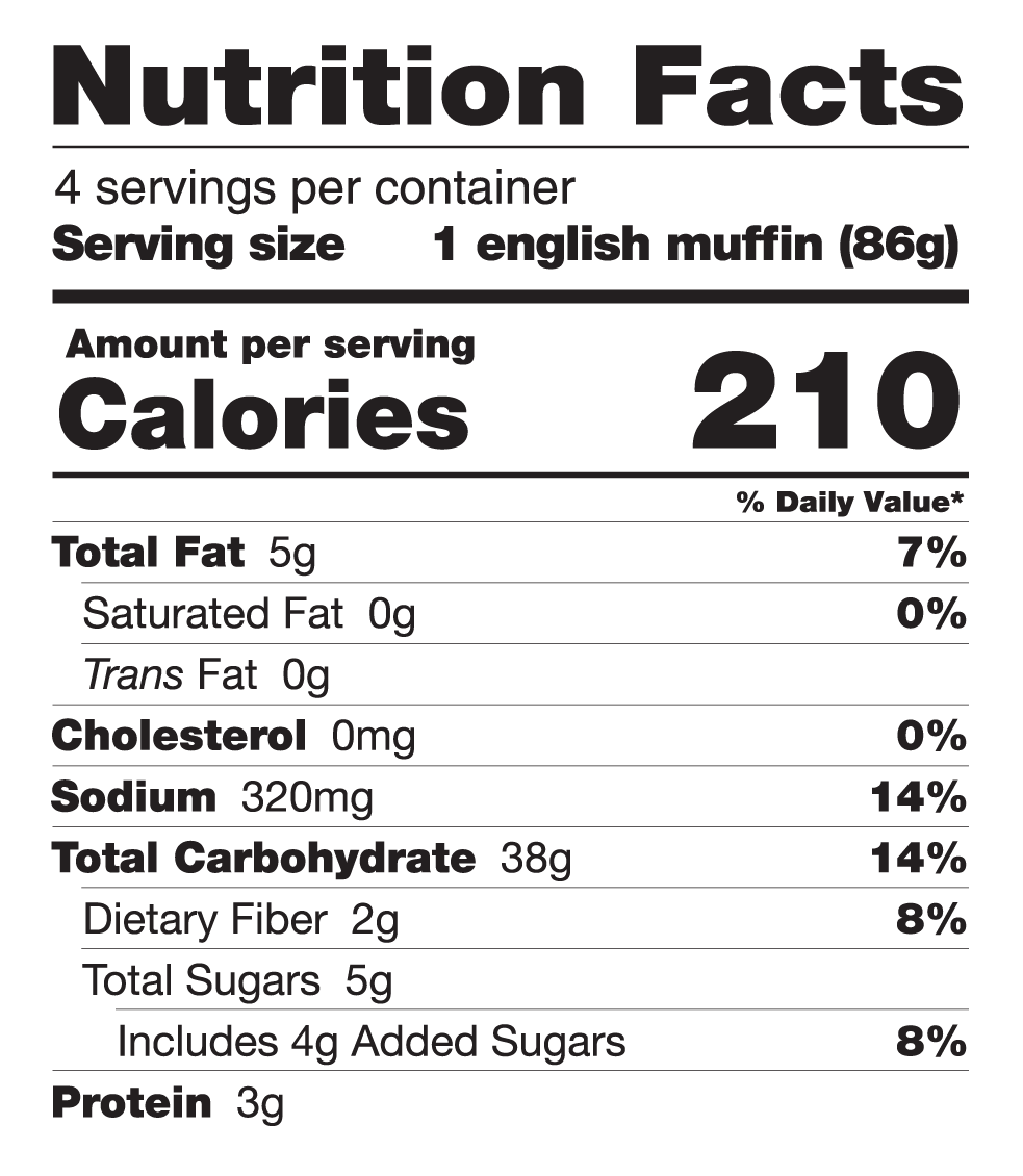 Nutrition Facts for Original Allergen Friendly English Muffins 4/Pack