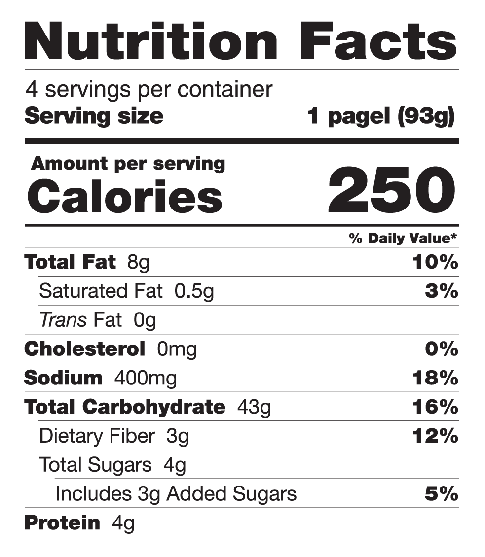 Nutrition Facts for Outside In Everything Pagels 4/Pack *LIMITED EDITION*