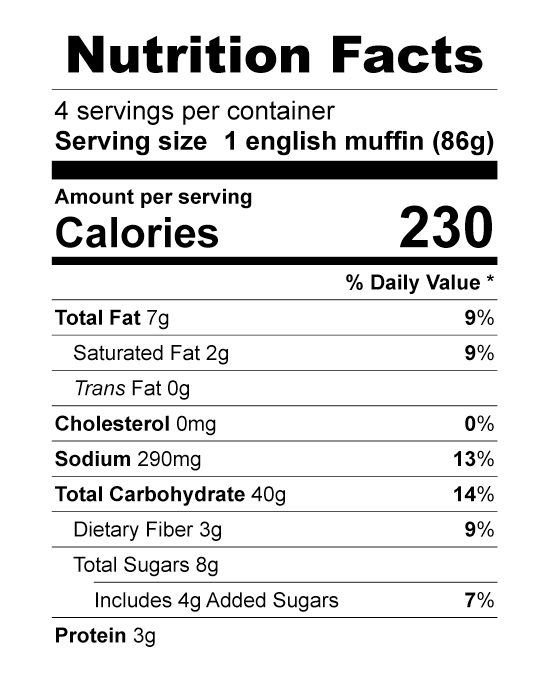 Nutrition Facts for Chocolate Chip Allergen Friendly English Muffins 4/Pack *LIMITED EDITION*