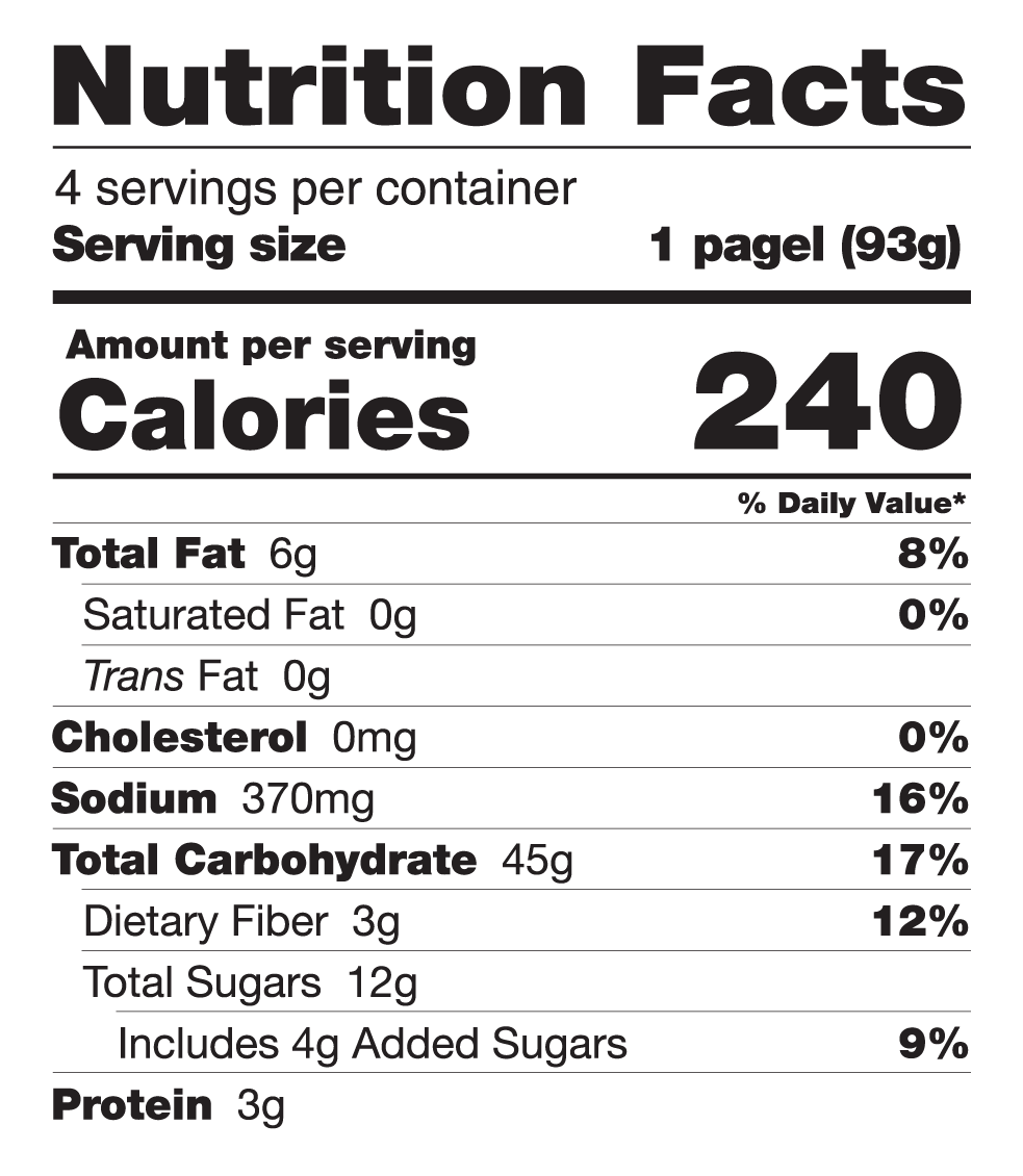 Nutrition Facts for Cinnamon Raisin Pagels 4/Pack