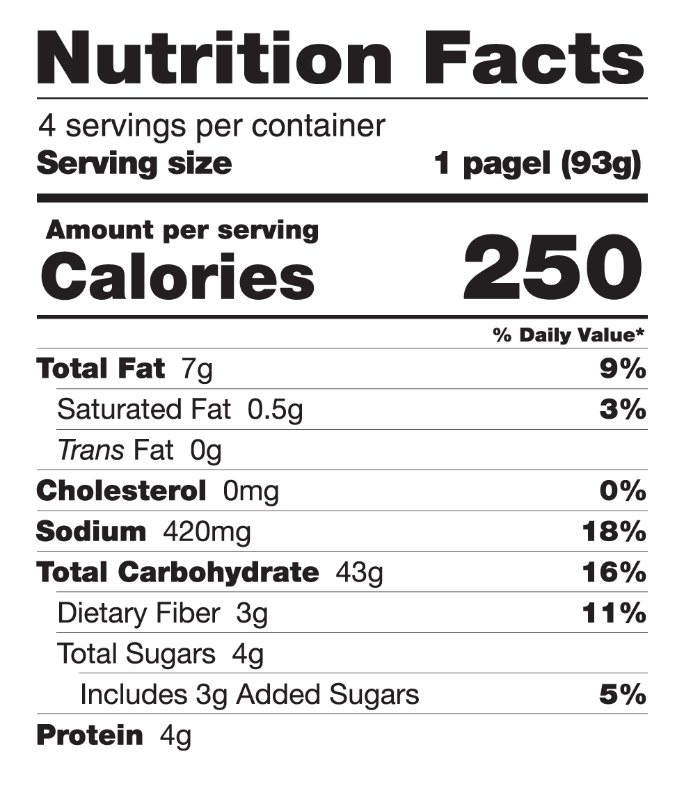 Nutrition Facts for Plain Pagels 4/Pack