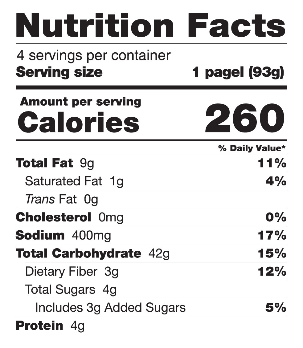 Nutrition Facts for Sesame Pagels 4/Pack